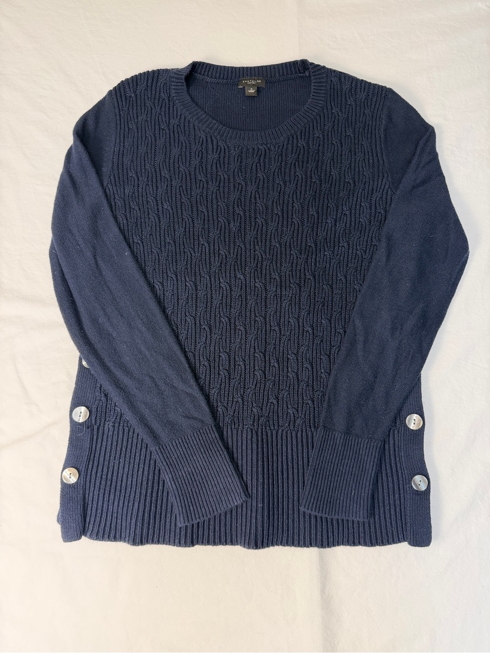 Ann Taylor Factory Navy Cable Knit Crewneck Sweater Size Medium